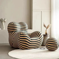 Offre Spéciale Moderne Bleu Rayé Loisirs Chaise Longue Intérieur À La Mode Pop Paresseux Compressé Canapé En Acier Inoxydable Jambes Éponge Modulaire