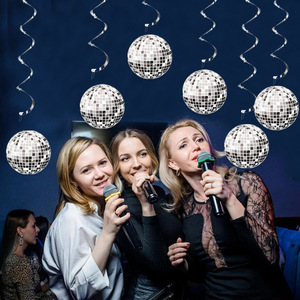Decoraciones para Fiesta Disco, Bola de <span class=keywords><strong>Discoteca</strong></span> Plateada, Serpentinas Colgantes, Decoración de Techo Estilo Años 70 para Fiestas Hippies - Product Image 4
