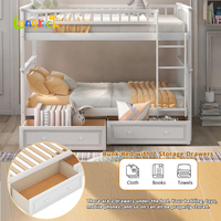 Lit superposé convertible moderne en bois, double sur double, avec tiroirs de rangement et échelle, se transforme en deux lits d'appoint pour chambre de bébé