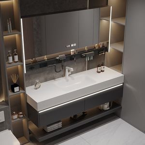 Bathroom Vanity <b>Combination</b> Grey Slab Countertop With Mirror Light And Storage Shelf - Product Image 1