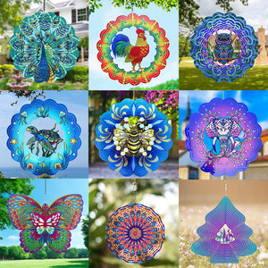 โมบายลมตกแต่งสวน 10 นิ้ว ลายฉลุเลเซอร์เคลือบสีฝุ่น หมุนได้ ทำจากสแตนเลส - Product Image 5