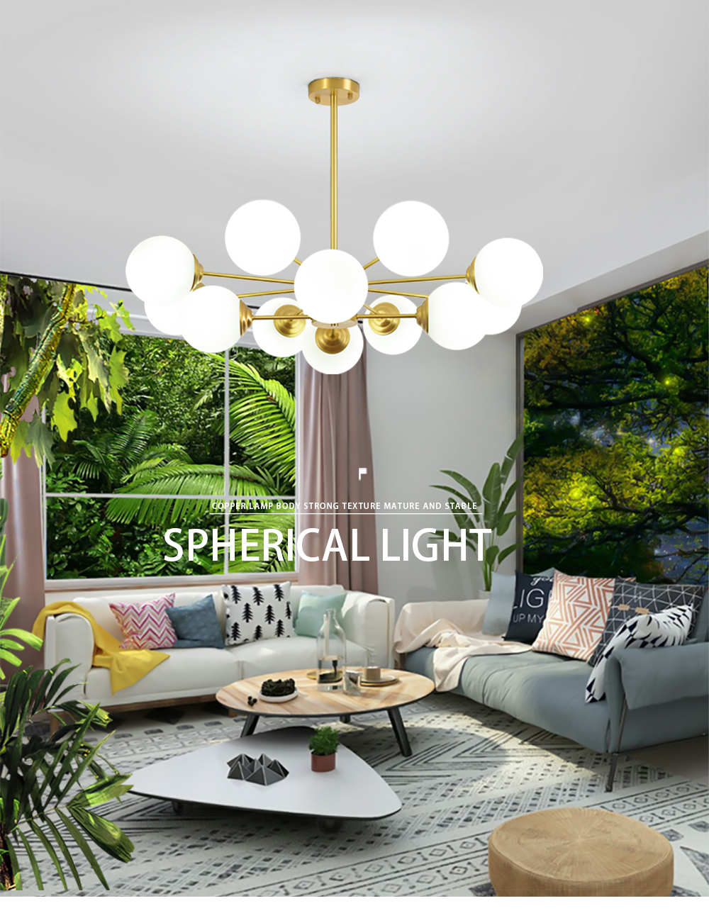 Nordic Design Restaurant Modern Hanging Lamp Milky White Glass Chandelier Brass Hanging Lamp