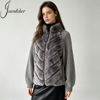 Jxwatcher Pull en tricot chaud pour femme, haute couture, automne, vente en gros, avec vraie fourrure de lapin et fermetures éclair, pulls personnalisés pour femmes