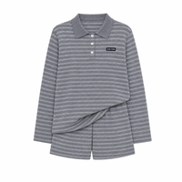 Ensemble tricoté rayé pour femme, col mandarin et short, deux pièces, coupe ample, en laine, automne, vente en gros personnalisée ODM