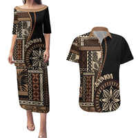 Nouvel ensemble de Puletasi Samoan assorti pour couple, motifs et styles samoans, robe à motifs samoans