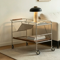 Table d'appoint vintage durable et convertible, chariot en acier inoxydable |   Table de salon et chariot de service avec rangement