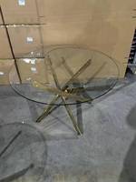 Meubles de salle à manger, table à manger ronde avec plateau en verre noir et pieds en métal