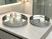 Ensemble de plateaux en métal argenté avec base miroir, plateaux décoratifs miroir pour bijoux, cosmétiques, desserts, table, décoration de maison, mariage, fête