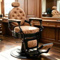 Fauteuil de Barbier Rétro en Gros, Inclinable, en Cuir Synthétique, Rotation à 360 Degrés, Structure Métallique Ergonomique, Personnalisable