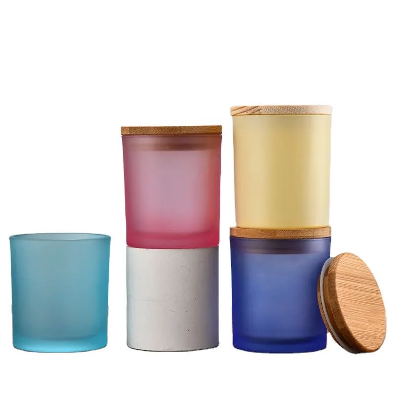 De vidrio esmerilado al por mayor frascos de velas vacía velas perfumadas taza de color de la vela latas con tapa