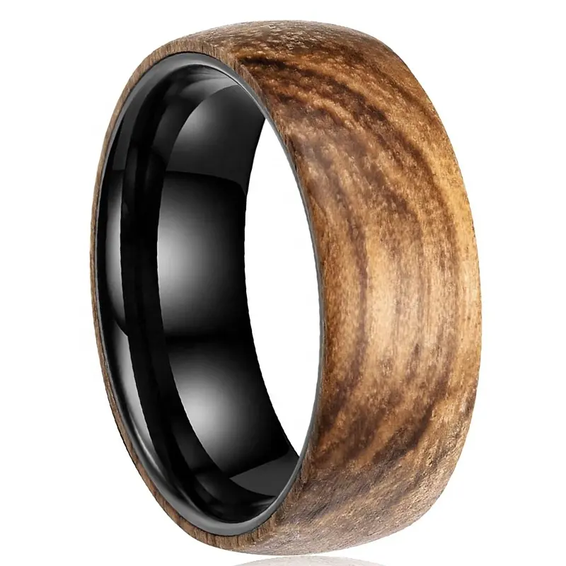 Модное 2021 кольцо из карбида вольфрама с твердой зеброй с деревянной инкрустацией мужские обручальные кольца для мальчиков с куполом