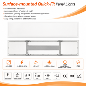 Panneau lumineux LED encastré 5CCT, garantie 7 ans, installation facile, 26-<span class=keywords><strong>32W</strong></span>, 140lm/W, 625x625, design épuré, pour supermarché, montage en surface - Product Image 4