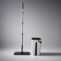 Ensemble serpillière plate et seau avec raclette et essoreuse, manche télescopique en acier inoxydable, tampon en microfibre lavable, usage domestique