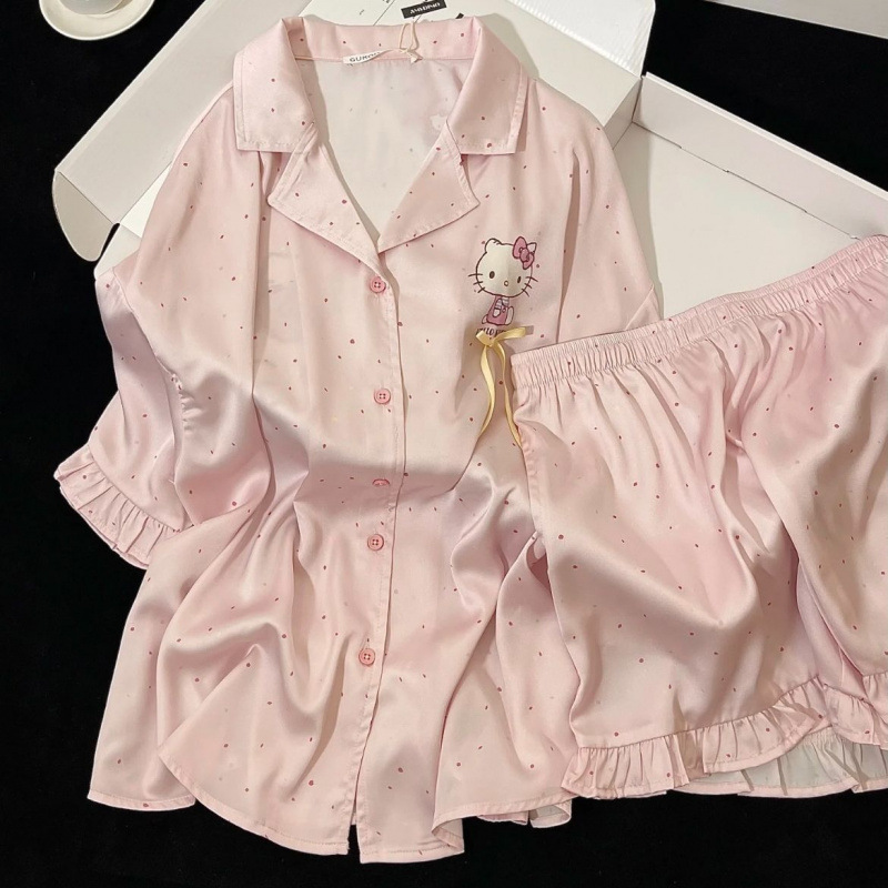4195-pink wave dot kt cat "short sleeve shorts]