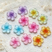 Breloques de chaussures en résine transparente à paillettes en vrac, ornements de chaussures en forme de fleur de frangipanier dégradée pour la création de pinces à cheveux DIY, de breloques pour coques de téléphone en colle crème