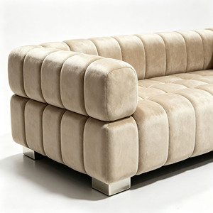 Canapé de luxe chic beige en bouclé, rembourré en mousse haute densité, pour <span class=keywords><strong>salon</strong></span> et appartement - Product Image 3