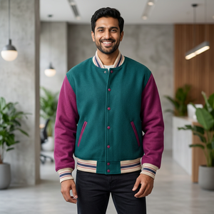 Venta al por mayor para hombre mejor calidad diferente diseño con bloque de color sólido elegante CollegeBaseballjacket para hombres - Product Image 1