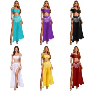 Trajes de Danza del Vientre Profesionales para Mujer, Diseño Personalizado, Top Corto y Pantalones Anchos de Gasa con Borlas, para Actuaciones y Eventos - Product Image 1