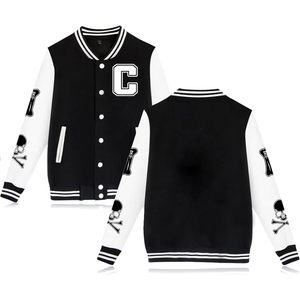 Babyhealthy <b>Men's</b> Varsity <b>Jacket</b> Letter C Black <b>White</b> Skull Print Baseball Bomber Windproof Casual Winter Coat - Product Image 3