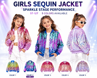 Veste bomber à paillettes pour filles, manteau scintillant pour spectacle de danse, tenue de scène pour enfants, veste zippée à paillettes pour fête