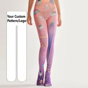 动漫个性印花女士紧身衣性感3d无缝提花网粉色机器连裤袜