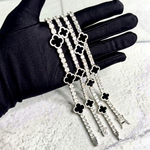Popular Sale Four Leaf Clover Bracelet 925 Silver Black Agate Fashion Jewelry Tennis <b>Iced</b> <b>Out</b> 3mm 4mm 5mm Moissanite Bracelet - Product Image 1