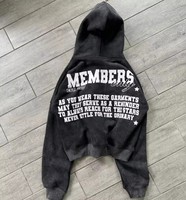 Kustom 460 Gsm katun kelas berat bordir Patch Pria asam cuci Zip up Hoodie ketat dipotong ritsleting retro Hoodies