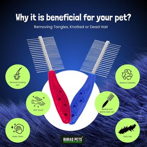 Peigne de toilettage double face pour chats et chiens, en acier inoxydable, à double denture, pour éliminer les poils lâches, les nœuds et les emmêlements - Product Image 3
