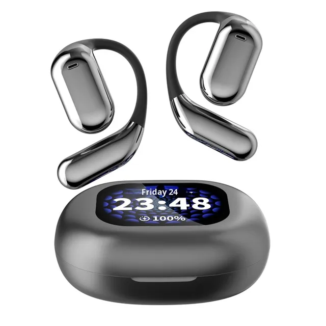 Open-Non-In-Ear Sports Wireless Headset LCD Color Screen for Bluetooth Smart AI Translation Digital Display Battery