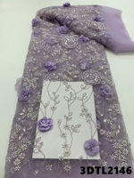 Tissu de dentelle de luxe Oman avec fleurs 3D, dentelle perlée Équateur, tulle brodé, tissu de dentelle à sequins pour robe de mariée Philippines