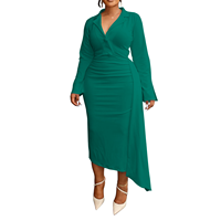Robe midi asymétrique sexy à col en V et manches longues pour femme, taille haute, grande taille, haute qualité, collection automne 2026
