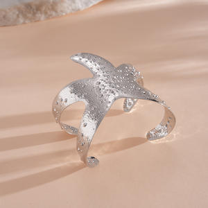 Vintage <b>Silver</b> Plated Tungsten Leaf Starfish Open Wrap <b>Bracelet</b> Freshwater Pearl Trendy Wedding Anniversary Engagement Gift - Product Image 6