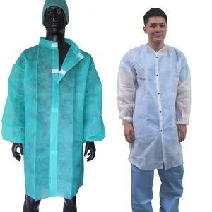 Hospital uniform Breathable Non-sterile Snap Button Blue SMS Isolation Gown Disposable Medical Lab coat