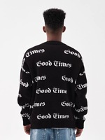 Streetwear pull en tricot jacquard noir pour hommes logo de luxe personnalisé 100% coton vente en gros