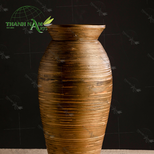 Recién llegado, jarrón de suelo de bambú alto moderno, patrón en espiral, lacado ecológico personalizado, OEM, Vietnam, hecho a mano, decoración artesanal duradera para el hogar - Product Image 6