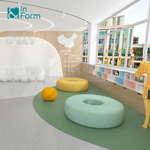 Muebles para Proyectos Comerciales, Otomana Redonda Tapizada para Sala de Lectura de Biblioteca Escolar, Área de Descanso de Oficina, con Puerto USB F552 - Product Image 4