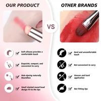 Pinceau à lèvres portable en silicone avec capuchon anti-poussière, design oblique souple Q-Elastic, pinceau estompeur pour rouge à lèvres et brillant à lèvres, manche en plastique pour doigt