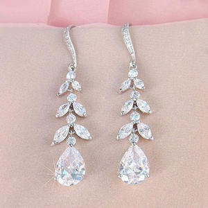 E1483 White Gold <b>Crystal</b> Drop Earrings Women's Wedding Classic Claw Setting <b>Water</b> Drop Shape - Product Image 4