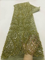 NI.AI Nouveau design Tissu en dentelle perlée et à sequins pleine surface, Tissu en dentelle filet à sequins et perles, Tissu en dentelle filet perlée