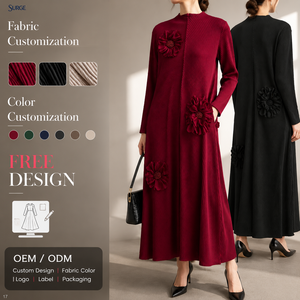 Vestido maxi informal <span class=keywords><strong>de</strong></span> fiesta para <span class=keywords><strong>mujer</strong></span>, cuello alto rojo, manga larga, plisado, con apliques florales, corte holgado, línea A, personalizado, <span class=keywords><strong>de</strong></span> Other BASICS - Product Image 1