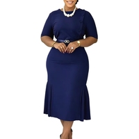 Nouvelle Collection 2027 – Robe Midi Sirène Ceinturée pour Femme, Grande Taille, Manches Mi-Longues, Boutons Décoratifs, Coupe Moulante, Idéale Bureau et Affaires