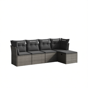Conjunto de Sofás de Jardín para Exteriores, Color Gris, Ratán PE, Estructura de Acero, Colección de Muebles de Patio Contemporáneos para 4 Personas - Product Image 1