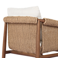 Fauteuil de jardin en teck massif tressé en corde, style simple, haut de gamme, luxueux, avec accoudoirs, pour l'extérieur