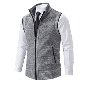 Gilet <span class=keywords><strong>sans</strong></span> manches en tricot col roulé pour <span class=keywords><strong>homme</strong></span>, style vintage, anti-boulochage, en coton épais, avec fermeture éclair, par Sehe - Product Image 3