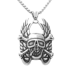 Collar de Hombre de Acero Inoxidable con Colgante de Calavera Alada, Diseño Geométrico Retro 190140 - Product Image 4