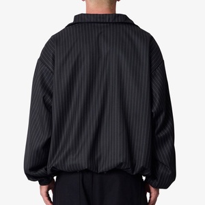 Men Oversized Pinstripe Zip Up <b>Jacket</b> Black Vertical Stripe Stand Collar Elastic Cuff Casual <b>Track</b> <b>Jacket</b> - Product Image 3