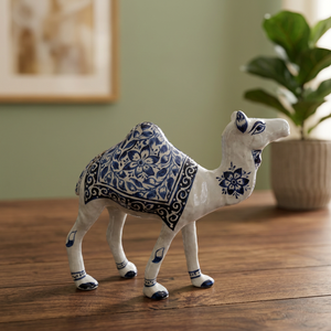 NIRMALA ARTISANAT - Figurine de chameau en métal et poterie bleue artisanale |   Statue décorative à motif floral |   Peint à la main en Inde - Product Image 2