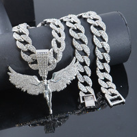 Collar de Cadena Hip Hop con Colgante de Ala de Ángel de Aleación, Estilo Diosa, con Eslabones Cubanos Iced Out, en Oro y Plata, para Hombres y Mujeres, Joyería de Declaración, Regalo