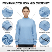 Sweatshirts à col rond bleu ciel avec logo personnalisé, sweatshirts oversize brodés à col montant, sweatshirts à col roulé, vêtements de sport pour femmes