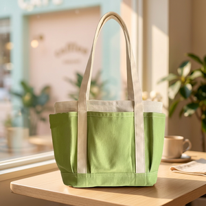 Sac fourre-tout en toile verte Ecolar, taille extra large, poignée longue, fermeture éclair, motif lettres, usage quotidien - Product Image 1